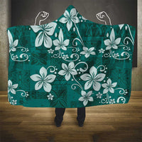Plumeria Floral Tapa Pattern Crystal Teal Hooded Blanket LT01 - Polynesian Pride