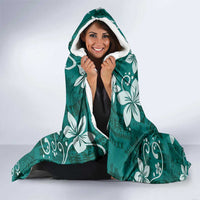 Plumeria Floral Tapa Pattern Crystal Teal Hooded Blanket LT01 - Polynesian Pride