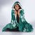 Plumeria Floral Tapa Pattern Crystal Teal Hooded Blanket