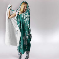 Plumeria Floral Tapa Pattern Crystal Teal Hooded Blanket LT01 - Polynesian Pride