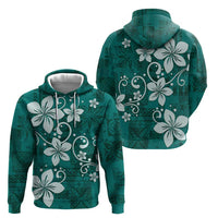 Plumeria Floral Tapa Pattern Crystal Teal Hoodie LT01 - Polynesian Pride