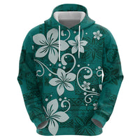 Plumeria Floral Tapa Pattern Crystal Teal Hoodie LT01 - Polynesian Pride