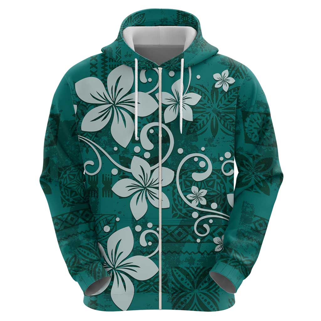 Plumeria Floral Tapa Pattern Crystal Teal Hoodie LT01 - Polynesian Pride