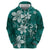 Plumeria Floral Tapa Pattern Crystal Teal Hoodie