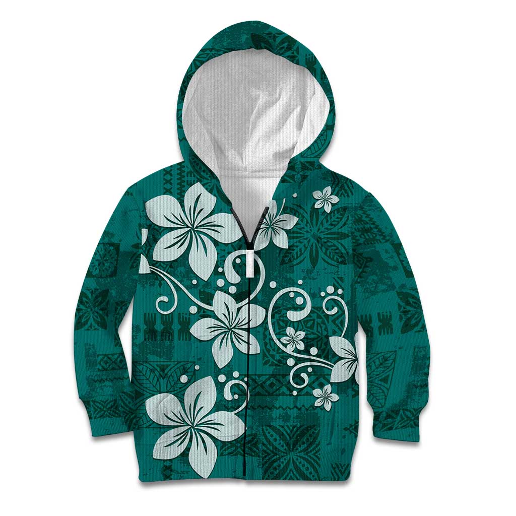 Plumeria Floral Tapa Pattern Crystal Teal Kid Hoodie