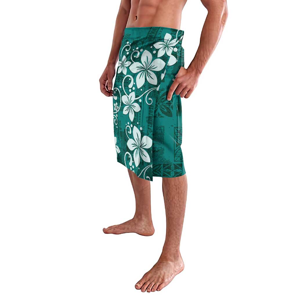 Plumeria Floral Tapa Pattern Crystal Teal Lavalava LT01 - Polynesian Pride