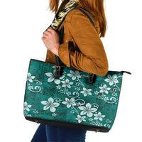 Plumeria Floral Tapa Pattern Crystal Teal Leather Tote Bag LT01 Teal - Polynesian Pride