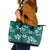 Plumeria Floral Tapa Pattern Crystal Teal Leather Tote Bag