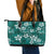 Plumeria Floral Tapa Pattern Crystal Teal Leather Tote Bag