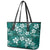 Plumeria Floral Tapa Pattern Crystal Teal Leather Tote Bag