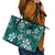 Plumeria Floral Tapa Pattern Crystal Teal Leather Tote Bag