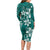 Plumeria Floral Tapa Pattern Crystal Teal Long Sleeve Bodycon Dress