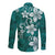 Plumeria Floral Tapa Pattern Crystal Teal Long Sleeve Button Shirt