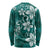 Plumeria Floral Tapa Pattern Crystal Teal Long Sleeve Shirt