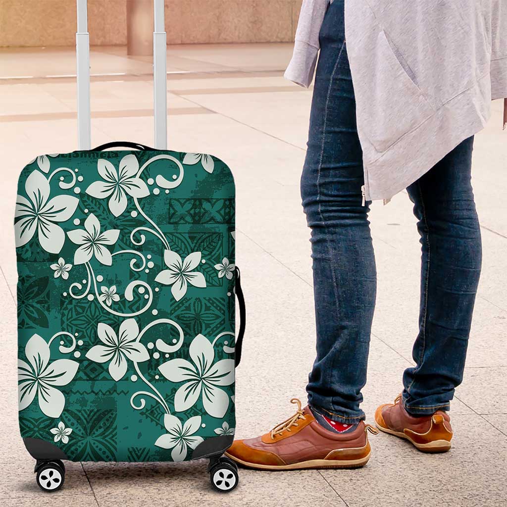 Plumeria Floral Tapa Pattern Crystal Teal Luggage Cover