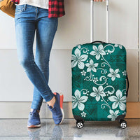 Plumeria Floral Tapa Pattern Crystal Teal Luggage Cover