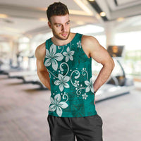 Plumeria Floral Tapa Pattern Crystal Teal Men Tank Top LT01 Teal - Polynesian Pride