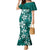 Plumeria Floral Tapa Pattern Crystal Teal Mermaid Dress