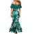 Plumeria Floral Tapa Pattern Crystal Teal Mermaid Dress