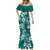 Plumeria Floral Tapa Pattern Crystal Teal Mermaid Dress