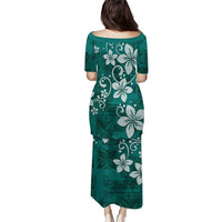 Plumeria Floral Tapa Pattern Crystal Teal Puletasi LT01 - Polynesian Pride