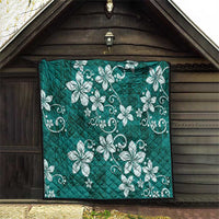 Plumeria Floral Tapa Pattern Crystal Teal Quilt