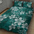 Plumeria Floral Tapa Pattern Crystal Teal Quilt Bed Set