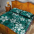 Plumeria Floral Tapa Pattern Crystal Teal Quilt Bed Set