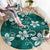 Plumeria Floral Tapa Pattern Crystal Teal Round Carpet