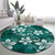 Plumeria Floral Tapa Pattern Crystal Teal Round Carpet