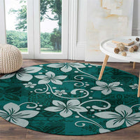 Plumeria Floral Tapa Pattern Crystal Teal Round Carpet