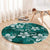 Plumeria Floral Tapa Pattern Crystal Teal Round Carpet