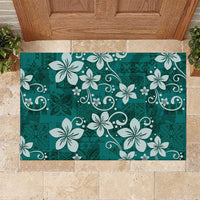 Plumeria Floral Tapa Pattern Crystal Teal Rubber Doormat LT01 Teal - Polynesian Pride