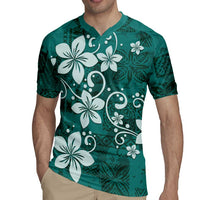 Plumeria Floral Tapa Pattern Crystal Teal Rugby Jersey