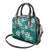 Plumeria Floral Tapa Pattern Crystal Teal Shoulder Handbag