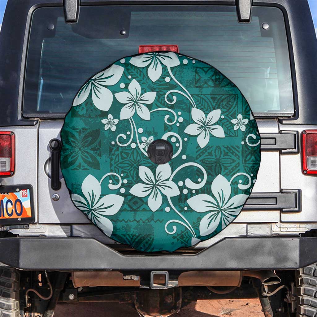 Plumeria Floral Tapa Pattern Crystal Teal Spare Tire Cover LT01 Teal - Polynesian Pride