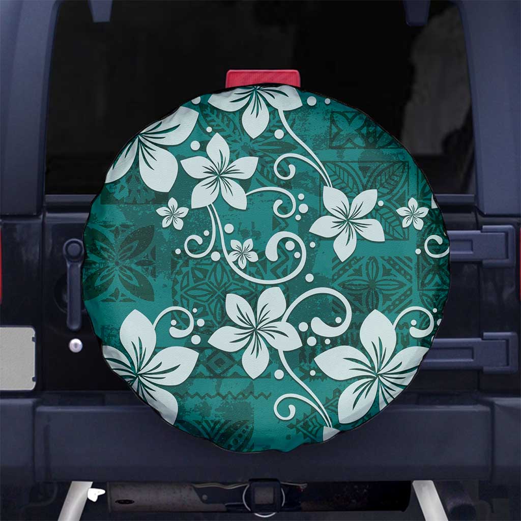 Plumeria Floral Tapa Pattern Crystal Teal Spare Tire Cover LT01 - Polynesian Pride