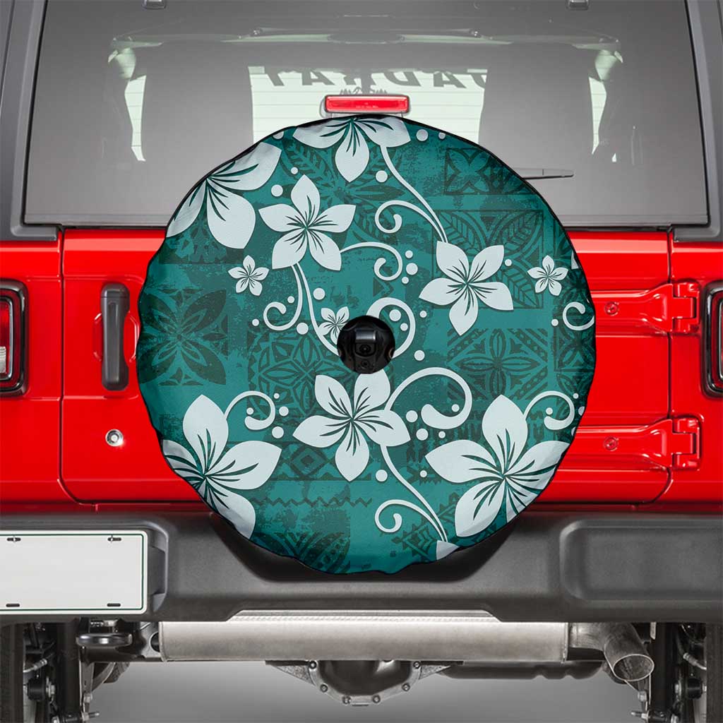 Plumeria Floral Tapa Pattern Crystal Teal Spare Tire Cover LT01 - Polynesian Pride