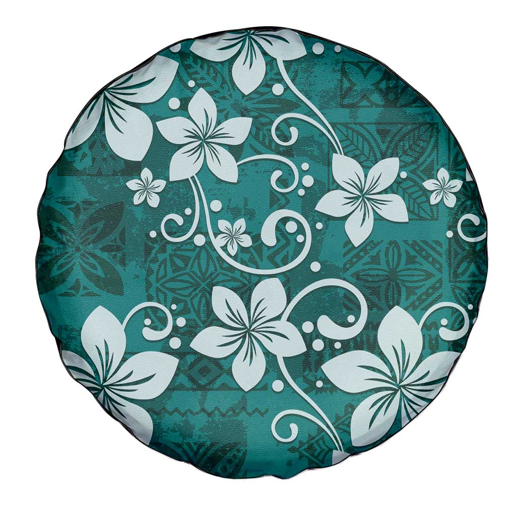 Plumeria Floral Tapa Pattern Crystal Teal Spare Tire Cover LT01 - Polynesian Pride