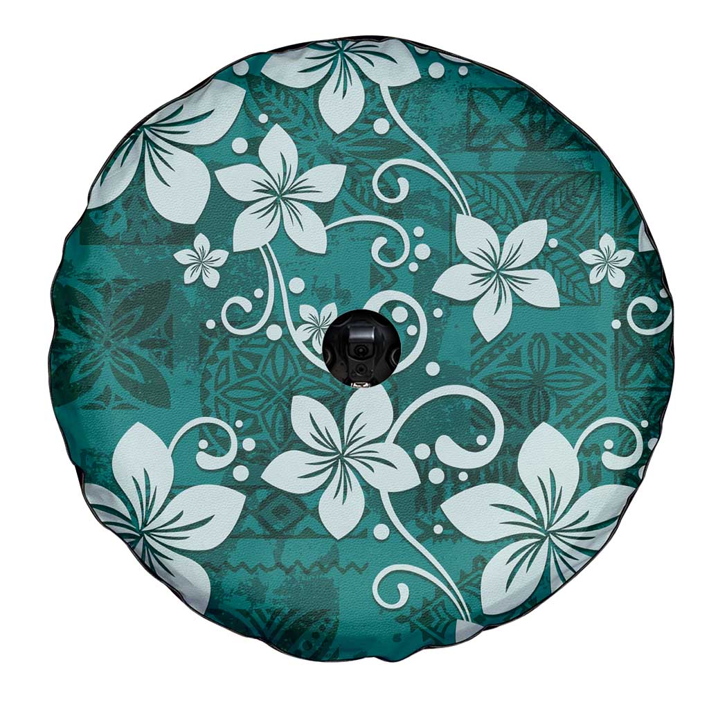 Plumeria Floral Tapa Pattern Crystal Teal Spare Tire Cover LT01 - Polynesian Pride