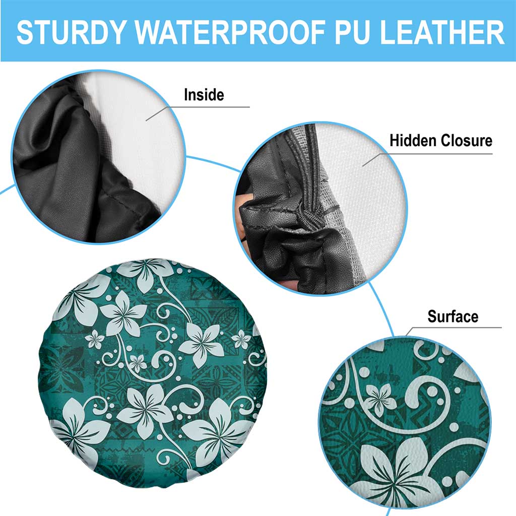 Plumeria Floral Tapa Pattern Crystal Teal Spare Tire Cover LT01 - Polynesian Pride