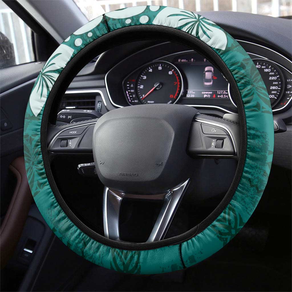 Plumeria Floral Tapa Pattern Crystal Teal Steering Wheel Cover LT01 - Polynesian Pride