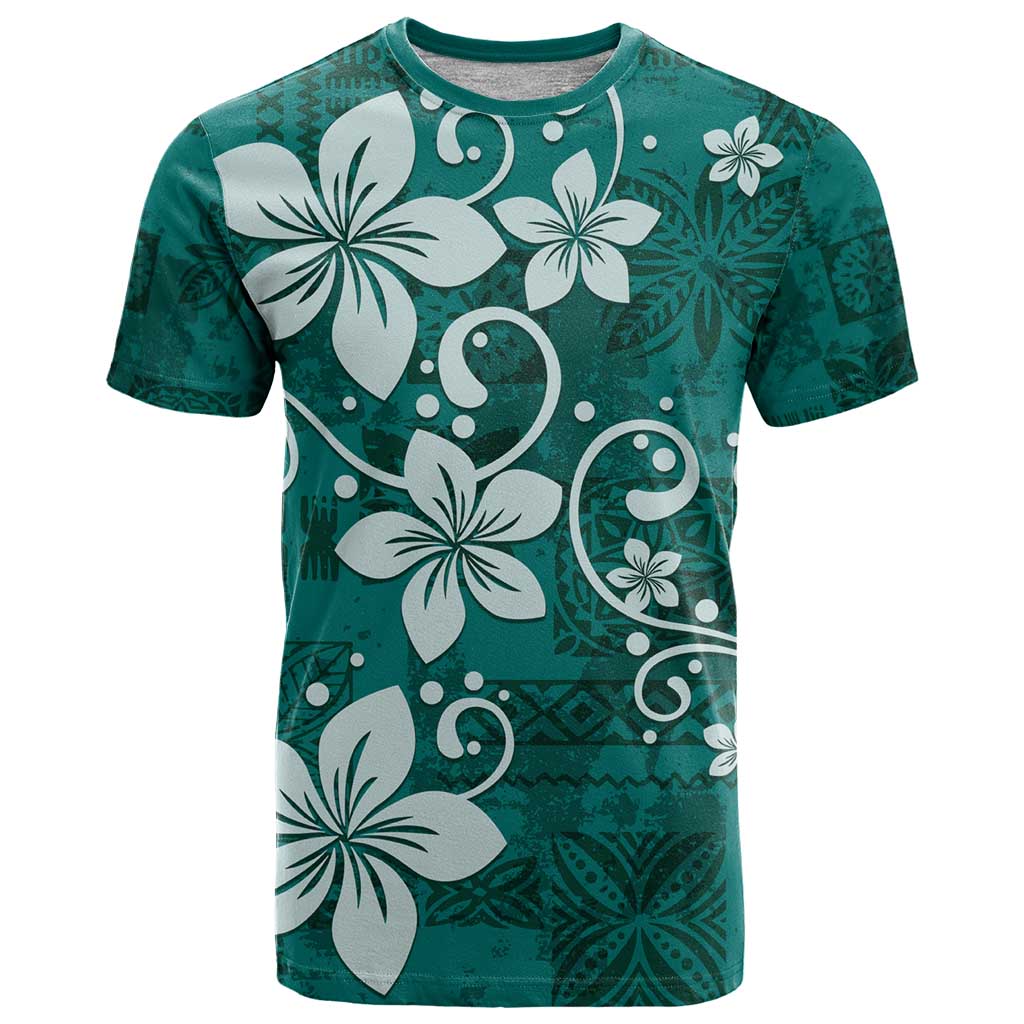 Plumeria Floral Tapa Pattern Crystal Teal T Shirt LT01 Teal - Polynesian Pride