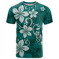 Plumeria Floral Tapa Pattern Crystal Teal T Shirt LT01 Teal - Polynesian Pride