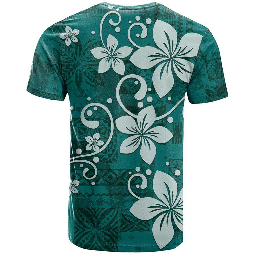 Plumeria Floral Tapa Pattern Crystal Teal T Shirt LT01 - Polynesian Pride