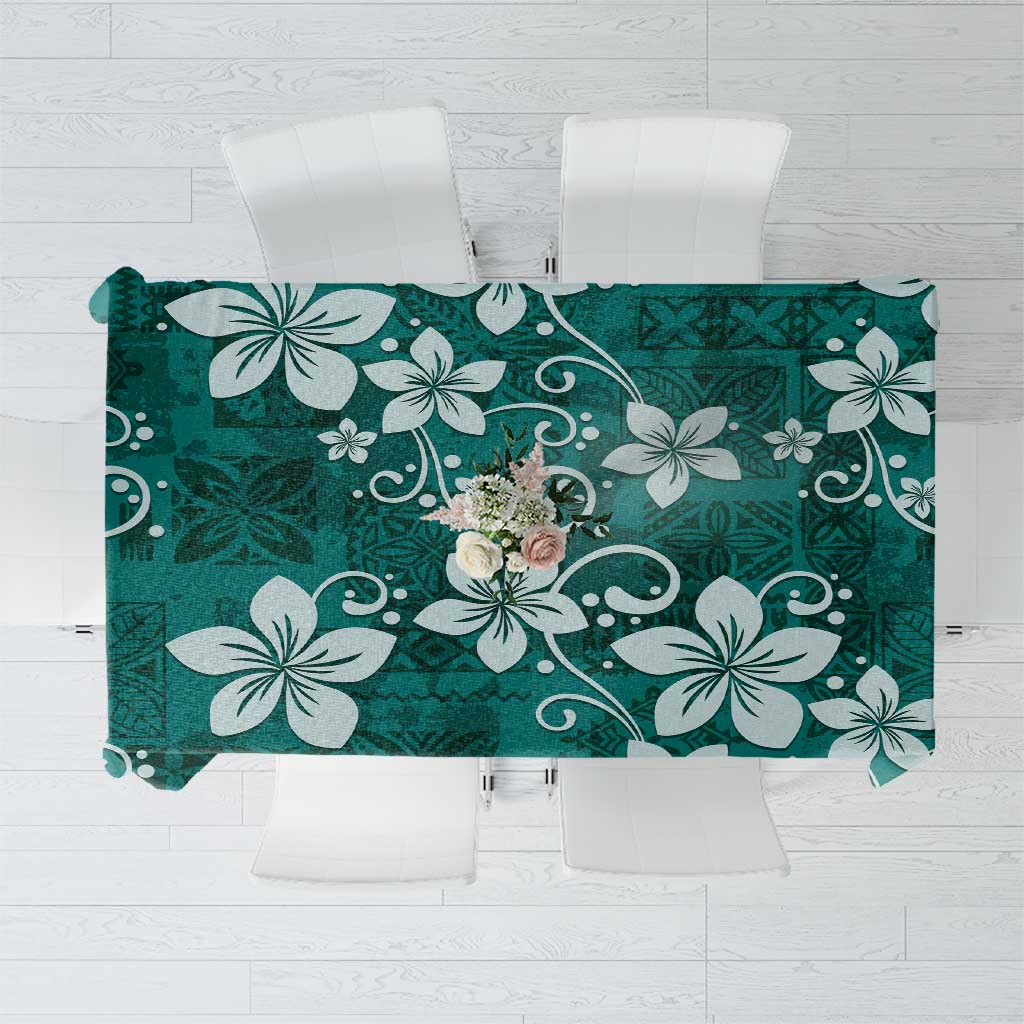 Plumeria Floral Tapa Pattern Crystal Teal Tablecloth LT01 Teal - Polynesian Pride