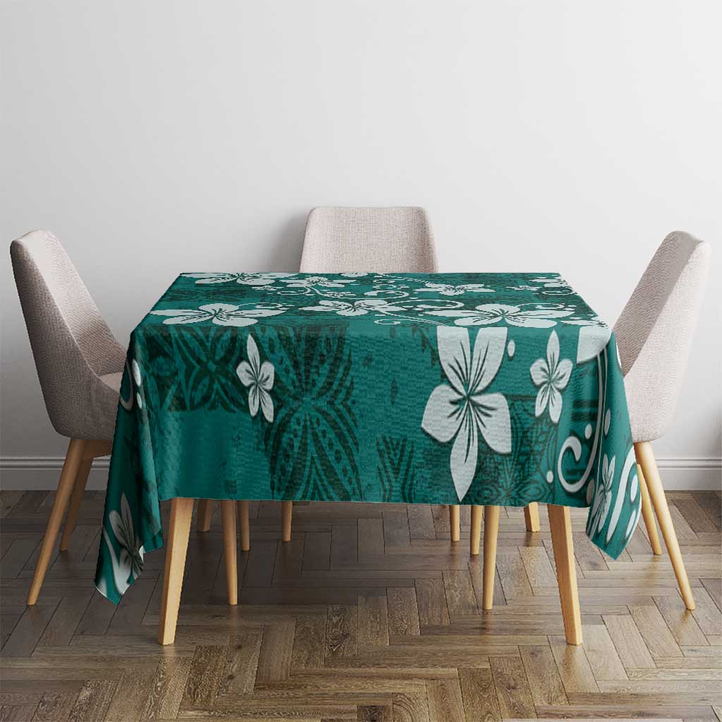 Plumeria Floral Tapa Pattern Crystal Teal Tablecloth LT01 - Polynesian Pride