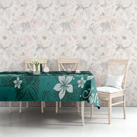 Plumeria Floral Tapa Pattern Crystal Teal Tablecloth LT01 - Polynesian Pride