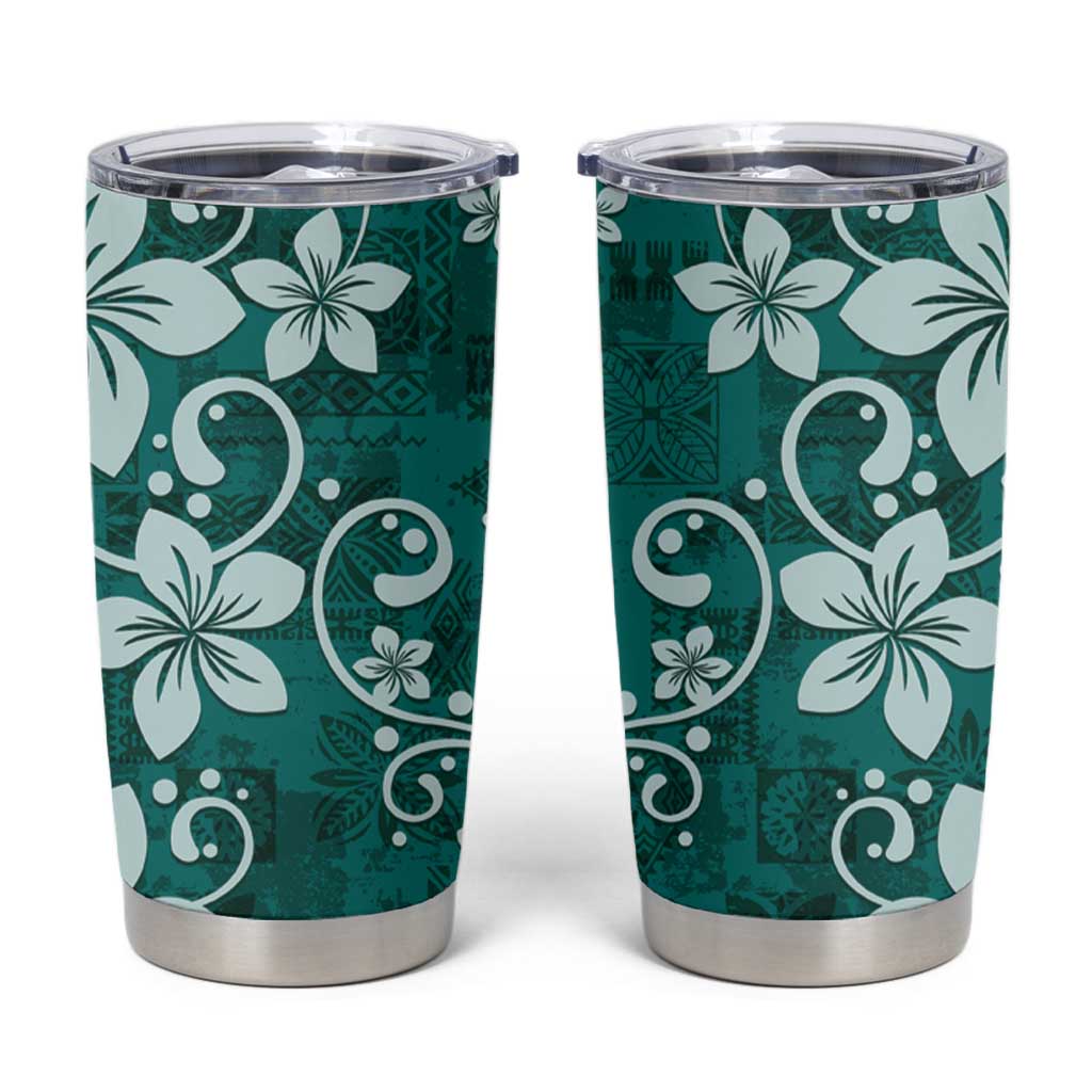 Plumeria Floral Tapa Pattern Crystal Teal Tumbler Cup LT01 Teal - Polynesian Pride