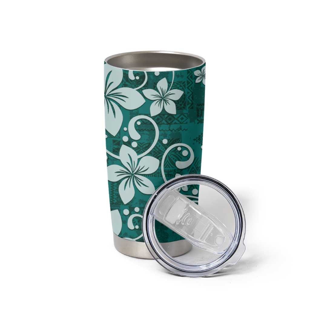 Plumeria Floral Tapa Pattern Crystal Teal Tumbler Cup LT01 - Polynesian Pride